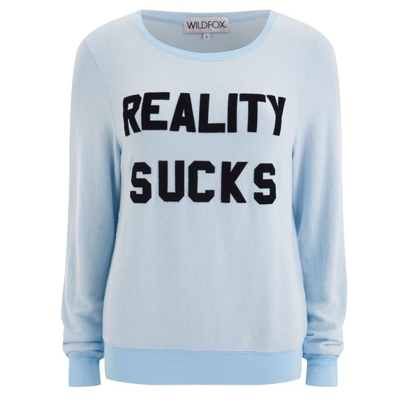 Wildfox ‘Reality Sucks’ Graphic Pullover in Light Blue | Medium - Picture 4 of 4